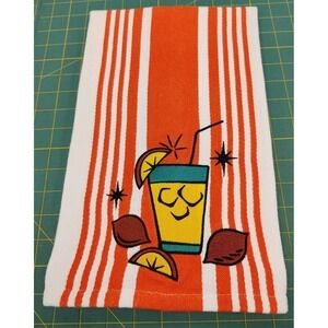 Mid Century Modern Retro Atomic Lemonade Glass Kitchen Hand Tea Towel Orange